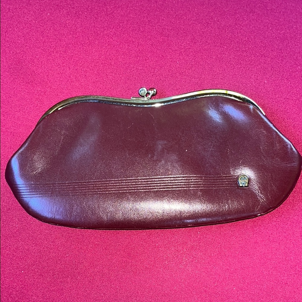 Etienne Aigner Brown Leather Wristlet with Classic Kiss-Lock